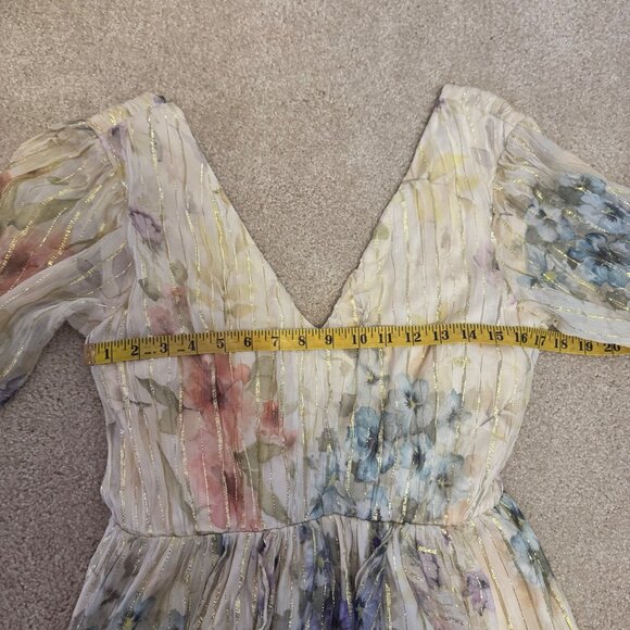 NEW Anthropologie Forever That Girl Lurex Mini Dress Floral Long Sleeve Medium - Picture 12 of 14